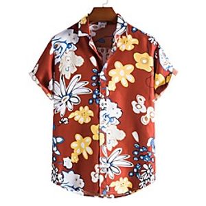 Men's Shirt Other Prints Letter Animal Print Short Sleeve Daily Tops Beach Boho Red miniinthebox