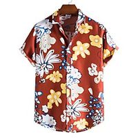 Men's Shirt Other Prints Letter Animal Print Short Sleeve Daily Tops Beach Boho Red miniinthebox - thumbnail
