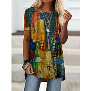 Women's T shirt Dress Color Block Print Round Neck Tops Basic Basic Top Rainbow miniinthebox