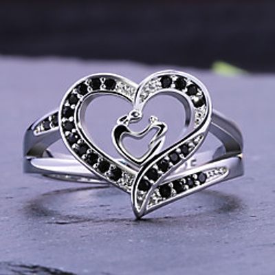 Women Statement Ring Cubic Zirconia Hollow Out White Copper Silver-Plated Heart Stylish Luxury 1pc 6 7 8 9 10 / Women's miniinthebox