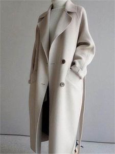 Women's Solid Color Casual Long Woolen Coat