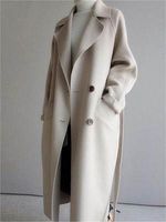 Women's Solid Color Casual Long Woolen Coat - thumbnail