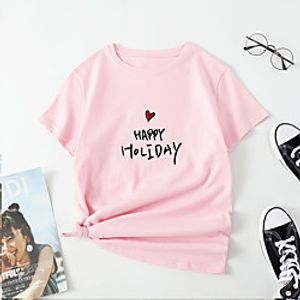 Women's T shirt Heart Letter Print Round Neck Tops Cotton Basic Basic Top White Blue Red miniinthebox