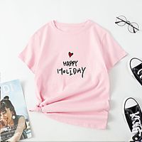 Women's T shirt Heart Letter Print Round Neck Tops Cotton Basic Basic Top White Blue Red miniinthebox - thumbnail