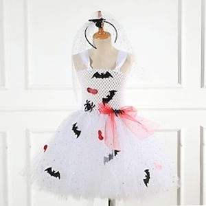 More Costumes Outfits Girls' Movie Cosplay Halloween White Dress Headwear Halloween Day of the Dead Cotton miniinthebox