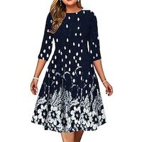 Women's Plus Size Holiday Dress Floral Crew Neck Print 34 Length Sleeve Fall Spring Work Midi Dress Daily Vacation Dress Lightinthebox - thumbnail