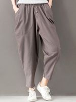 Casual Loose Big Pockets Elastic Waist Women Harem Pants