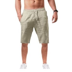 Men's Linen Shorts Summer Shorts Beach Shorts Drawstring Front Pocket Plain Breathable Sports Knee Length Daily Going out Linen / Cotton Blend Fashion Casual Slim Black White Micro-elastic miniinthebox