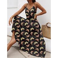 Women's Cami Dress Butterfly Print V Neck Maxi Dress Sleeveless Summer Lightinthebox