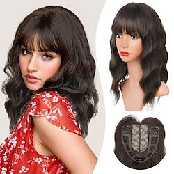 Hair Toppers for Women 16'' Wavy Topper Hair with Bangs for Thinning Hair Synthetic Topper Bangs Hair Clip Invisible Topper Hair Extension for Daily Use Lightinthebox