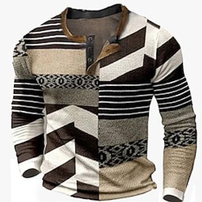 Men's Waffle Henley Shirt Tee Graphic Color Block Henley Clothing Apparel 3D Print Outdoor Casual Long Sleeve Button Basic Fashion Designer Lightinthebox