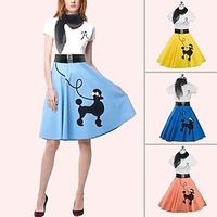 Retro Poodle Print Skater Dress 1950s Retro Vintage High Waist Rockabilly Swing Tee Cocktail Party Dresses Lightinthebox