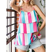 Women's Tank Top Camisole Vest Striped Casual Beach Ruffle Layered Print Yellow Sleeveless Streetwear Modern V Neck Summer Lightinthebox