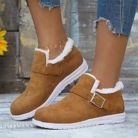 Women's Boots Slip-Ons Snow Boots Plus Size Daily Fleece Lined Booties Ankle Boots Winter Buckle Flat Heel Round Toe Casual Elastic Fabric Buckle Leopard Black Brown miniinthebox - thumbnail