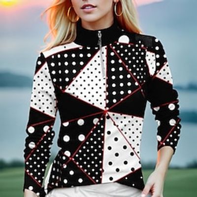 Women's Polo Shirt Golf Shirt Breathable Quick Dry Moisture Wicking Long Sleeve Golf Apparel Golf Clothes Regular Fit Zipper Stand Collar Polka Dot Spring Autumn Tennis Golf Pickleball miniinthebox