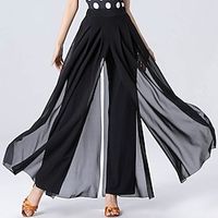 Latin Dance Ballroom Dance Pants Pure Color Splicing Tulle Women's Performance Training High Polyester  Cotton Blend Lightinthebox - thumbnail