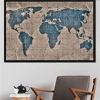 Maps Wall Art Canvas Blue Lands World Map Prints and Posters Pictures Decorative Fabric Painting For Living Room Pictures No Frame miniinthebox - thumbnail