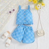 2 Pieces Toddler Girls' Children's Day Plaid Halter Tank Top  Shorts Set Set Sleeveless Fashion Outdoor 3-7 Years Summer Blue Lightinthebox