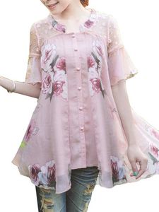 Floral Printed Stand Collar Chiffon Blouses