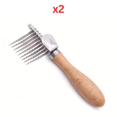 For Pet Professional Pet Grooming Brush With Wooden Handle - 18.5X6X3cm (Pack of 2)