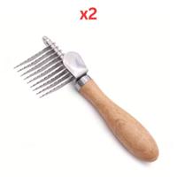 For Pet Professional Pet Grooming Brush With Wooden Handle - 18.5X6X3cm (Pack of 2)