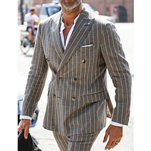 Gray Men's Wedding Suits Striped 2 Piece Daily Business Casual Plus Size Double Breasted Six-buttons 2023 miniinthebox