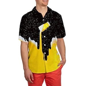 Men's Shirt Summer Hawaiian Shirt Graphic Prints Beer Turndown Yellow Street Casual Short Sleeves Button-Down Print Clothing Apparel Tropical Sports Streetwear Designer Lightinthebox