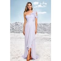 A-Line Evening Gown Floral Dress Formal Asymmetrical Sleeveless One Shoulder Chiffon with Ruched Ruffles 2023 Lightinthebox - thumbnail