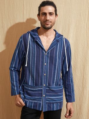 Men Striped Button Down Hoodie Men Striped Button Down Hoodie