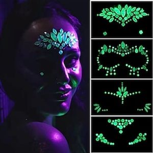 4 pcs Halloween Face Decoration Tattoo Crystal Diamond Eyebrow Luminous Rhinestone Sticker Masquerade Bar Party Glowing Face Sticker Lightinthebox