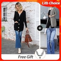 Women's Casual Outfit Sweater Cardigan Flared Jeans Ethnic Style Necklace Fall Winter Daily Going out Soft Matches Lightinthebox - thumbnail