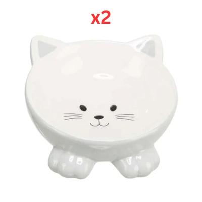 Trixie Elevated Ceramic Ergonomic Cat Bowl - Light Grey 14Cm (Pack of 2)