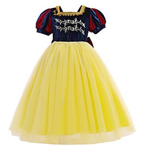 Kids Little Girls' Dress Color Block Bow Yellow Midi Short Sleeve Cute Dresses Regular Fit Lightinthebox