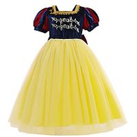 Kids Little Girls' Dress Color Block Bow Yellow Midi Short Sleeve Cute Dresses Regular Fit Lightinthebox - thumbnail