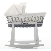 Teknum Infant Wicker Moses Basket With White Waffle Beddings & White Rocker Stand - Wooden Grey TK_WIBABE&ST_GY - thumbnail