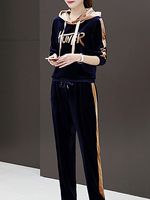 Casual Colouring Plain Printed Long Sleeve Hoodies Suit - thumbnail