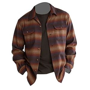 Men's Shirt Striped Turndown Blue Brown Green Gray Outdoor Street Long Sleeve Print Clothing Apparel Fashion Streetwear Designer Breathable miniinthebox