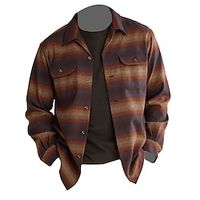Men's Shirt Striped Turndown Blue Brown Green Gray Outdoor Street Long Sleeve Print Clothing Apparel Fashion Streetwear Designer Breathable miniinthebox - thumbnail