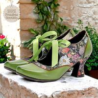 Women's Pumps Vintage Shoes Mary Jane Handmade Shoes Vintage Shoes Wedding Party Floral Lace-up Kitten Heel Elegant Vintage Leather Lace-up Green Lightinthebox - thumbnail