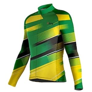 21Grams Men's Cycling Jersey Long Sleeve Bike Top with 3 Rear Pockets Mountain Bike MTB Road Bike Cycling Breathable Quick Dry Moisture Wicking Reflective Strips Green Stripes Polyester Spandex Sports Lightinthebox