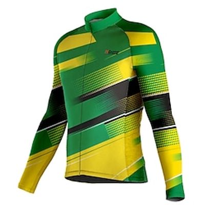 21Grams Men's Cycling Jersey Long Sleeve Bike Top with 3 Rear Pockets Mountain Bike MTB Road Bike Cycling Breathable Quick Dry Moisture Wicking Reflective Strips Green Stripes Polyester Spandex Sports Lightinthebox