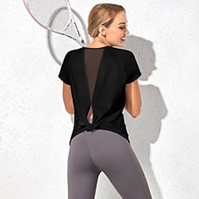 Women's Short Sleeve Running Shirt Tee Tshirt Top Athletic Summer Spandex Quick Dry Breathable Soft Gym Workout Running Active Training Jogging Exercise Sportswear Solid Colored Normal White Black Lightinthebox