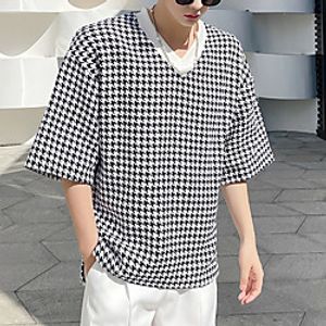 Men's Tee T shirt Shirt Houndstooth Graphic Half Sleeve Casual Tops Lightweight Casual Big and Tall Black  White Lightinthebox
