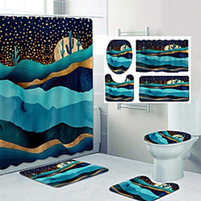 Beautiful Mountains Pattern Printing Bathroom Shower Curtain Leisure Toilet Four-Piece Design Lightinthebox