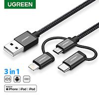 UGREEN Micro USB Lightning USB C Cable 1 to 3 High Speed 2.4 A 1.5m(5Ft) 1.0m(3Ft) TPE Aluminium Alloy For Samsung Xiaomi Huawei Phone Accessory Lightinthebox - thumbnail