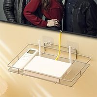 Router Rack TV Set-top Box Organizer Self-adhesive Shelf Wall-mounted No-drill Storage Box Placement Rack Decorative Shelves Lightinthebox - thumbnail