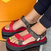 Women's Sandals Flat Sandals Platform Flat Heel Open Toe Casual PU Leather Ankle Strap Color Block Black Red Brown Lightinthebox - thumbnail