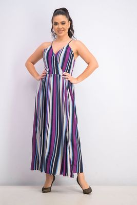 Womens Belted Metallic Striped Maxi Dress Purple Combo Womens Belted Metallic Striped Maxi Dress Purple Combo