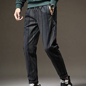 Men's Fashion Streetwear Chinos Trousers Pocket Elastic Drawstring Design Warm Pants Casual Daily Stripe Breathable Soft Mid Waist Green Black 32 33 34 36 38 miniinthebox