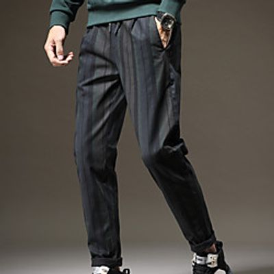 Men's Fashion Streetwear Chinos Trousers Pocket Elastic Drawstring Design Warm Pants Casual Daily Stripe Breathable Soft Mid Waist Green Black 32 33 34 36 38 miniinthebox